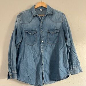 H&M &Denim Denim Button Down Long Sleeve Shirt Blouse Casual 8 Medium